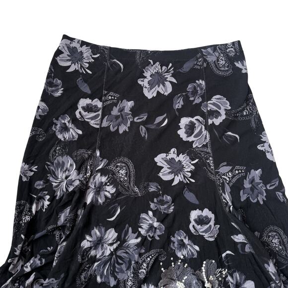 Coldwater Creek Dark Floral Tiered Fairy Grunge Whimsigoth Mesh Midi Skirt M - Picture 3 of 10